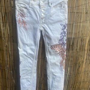 Free People White Embroidered Skinny Jeans